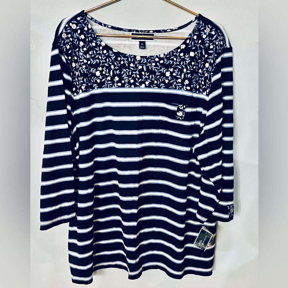 Karen Scott Women's Printed 3/4-Sleeve Top Blue Size 3X NEW